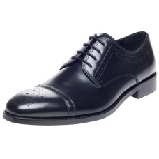 John White Lucan Semi Brogue Derby Style Black Leather Mens Shoes