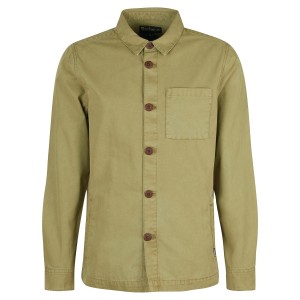 Barbour Washed Cotton Mens Bleached Olive Green Overshirt